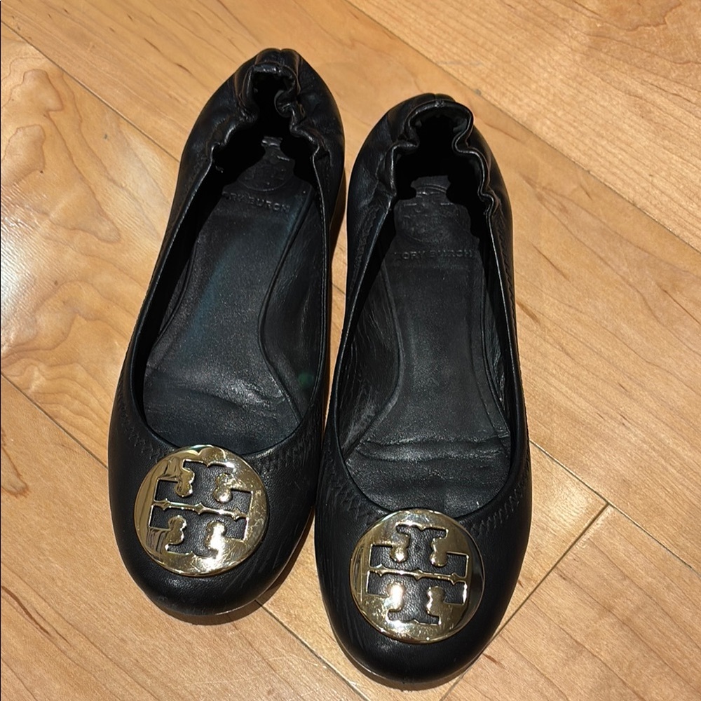 Tory Burch Black Leather Ballet Flats